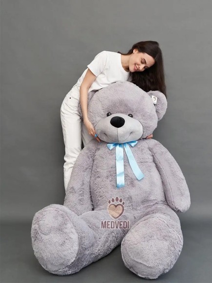 Большой плюшевый медведь 220 см серый