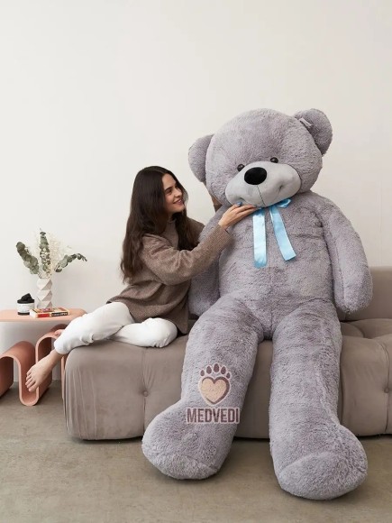 Большой плюшевый медведь 220 см серый