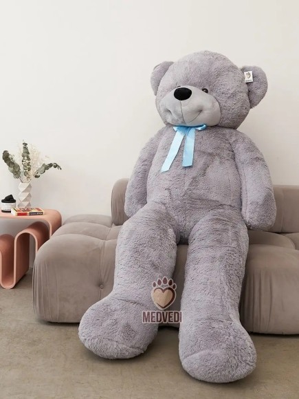 Большой плюшевый медведь 220 см серый