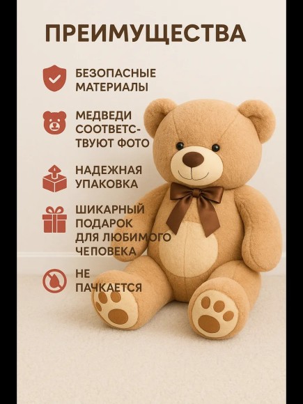 Большой плюшевый медведь 200 см белый