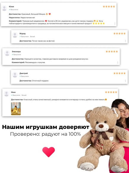 Плюшевый медведь 120 см молочный